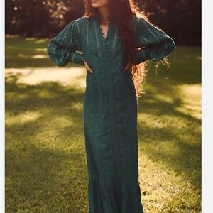Ex Voto Sutton Embroidered Maxi Dress Emerald Green Size XS New Feminine Modest